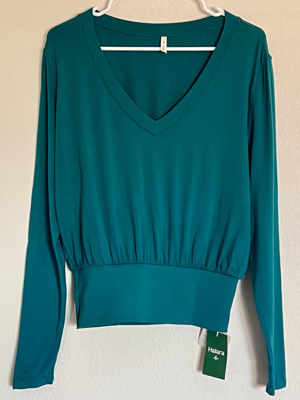 Halara Teal V-Neck Long Sleeve Sweatshirt Top Blue Green Ladies Small